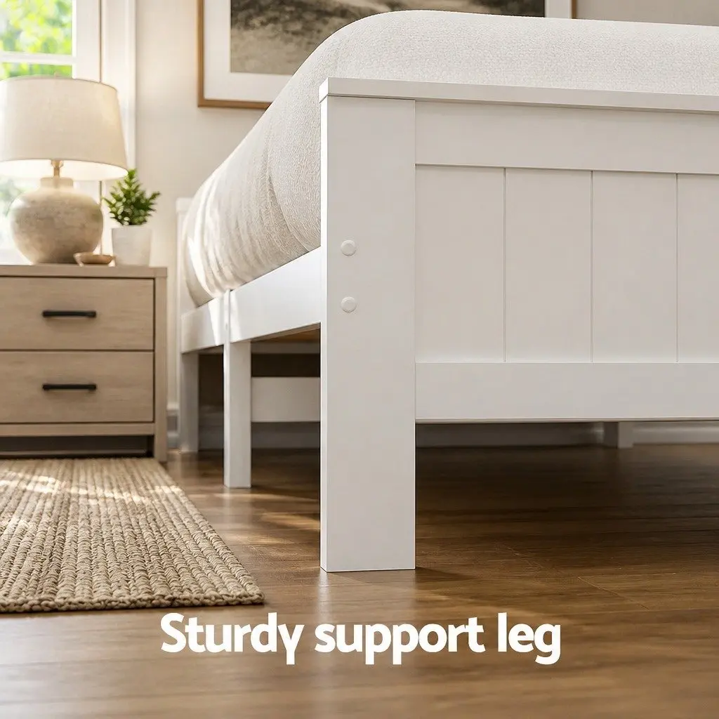 King Single Bed Frame Wooden Storage Drawers White Headboard Shelves