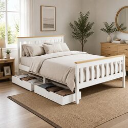 Double Bed Frame Wooden Platform Storage Drawers White Bedroom Furniture