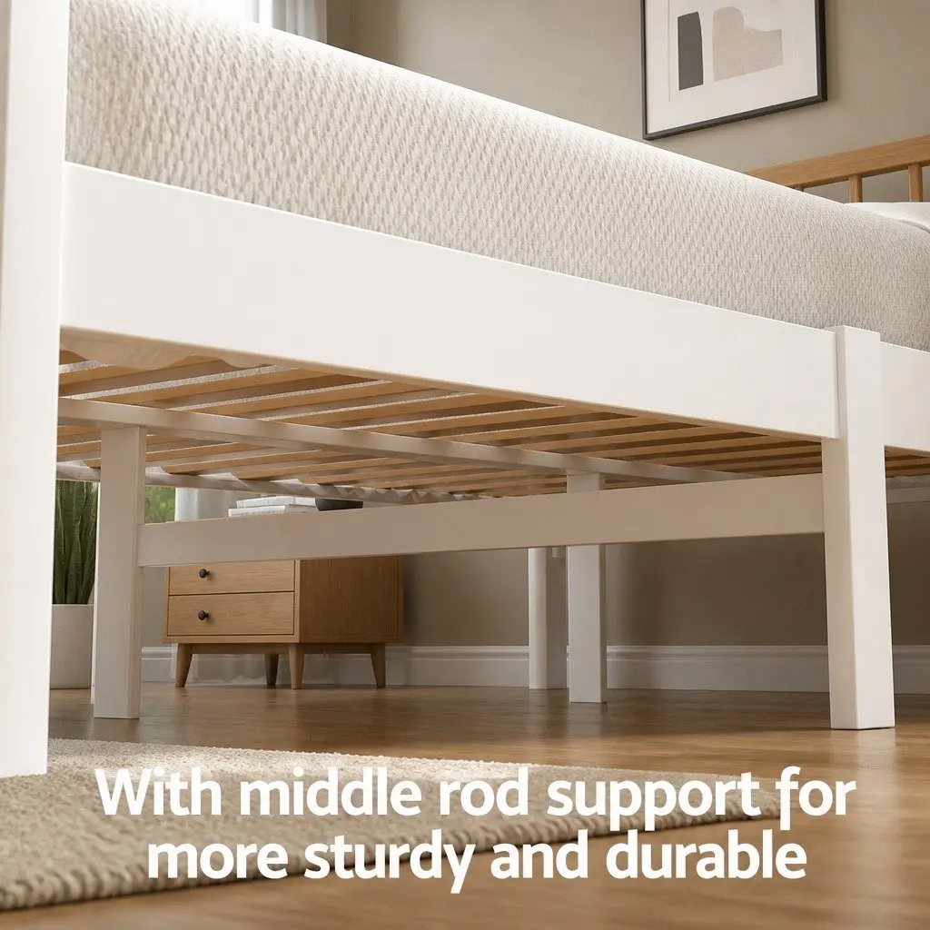 Double Bed Frame Wooden Platform Storage Drawers White Bedroom Furniture