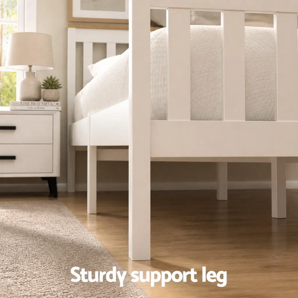 Double Bed Frame Wooden Platform Storage Drawers White Bedroom Furniture