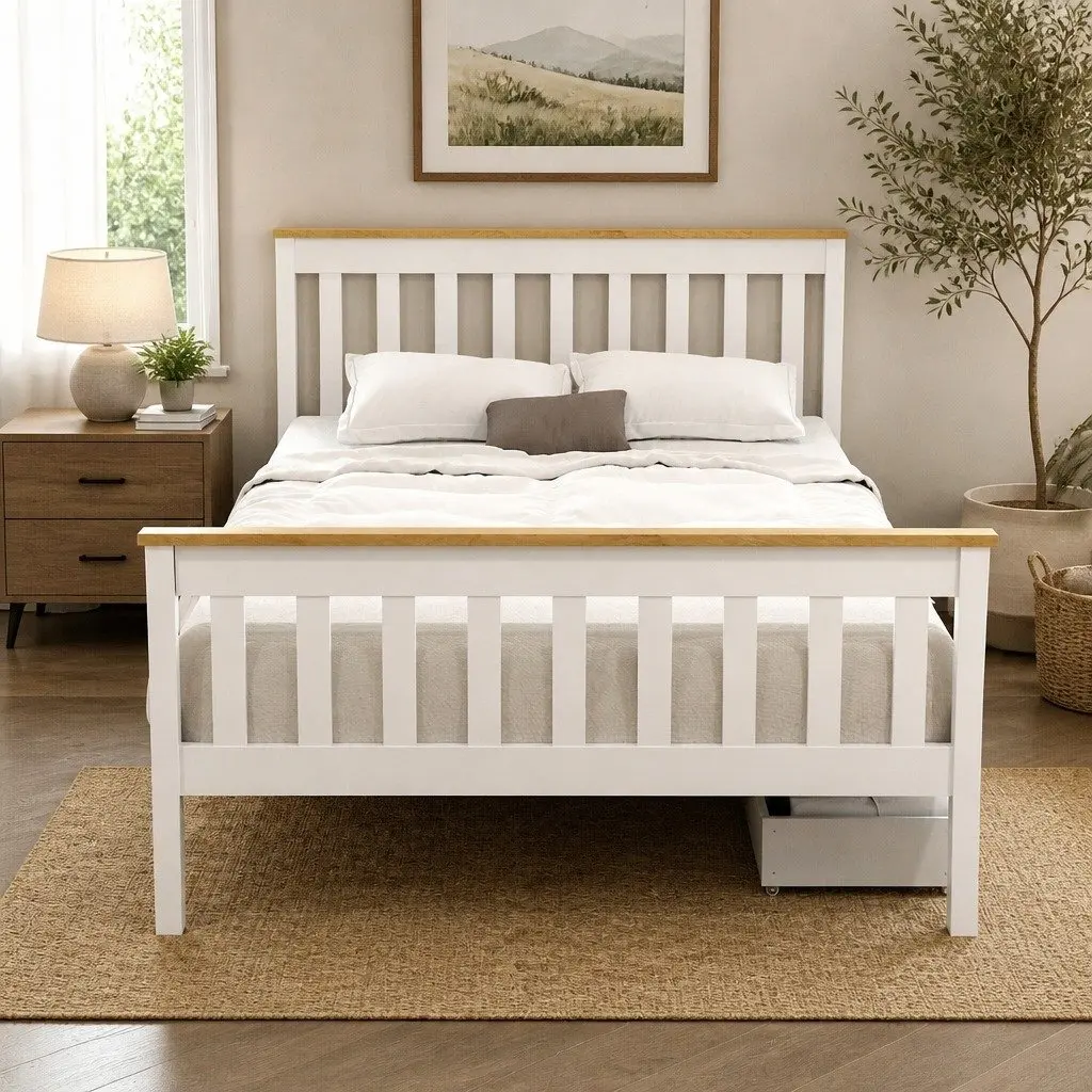 Double Bed Frame Wooden Platform Storage Drawers White Bedroom Furniture