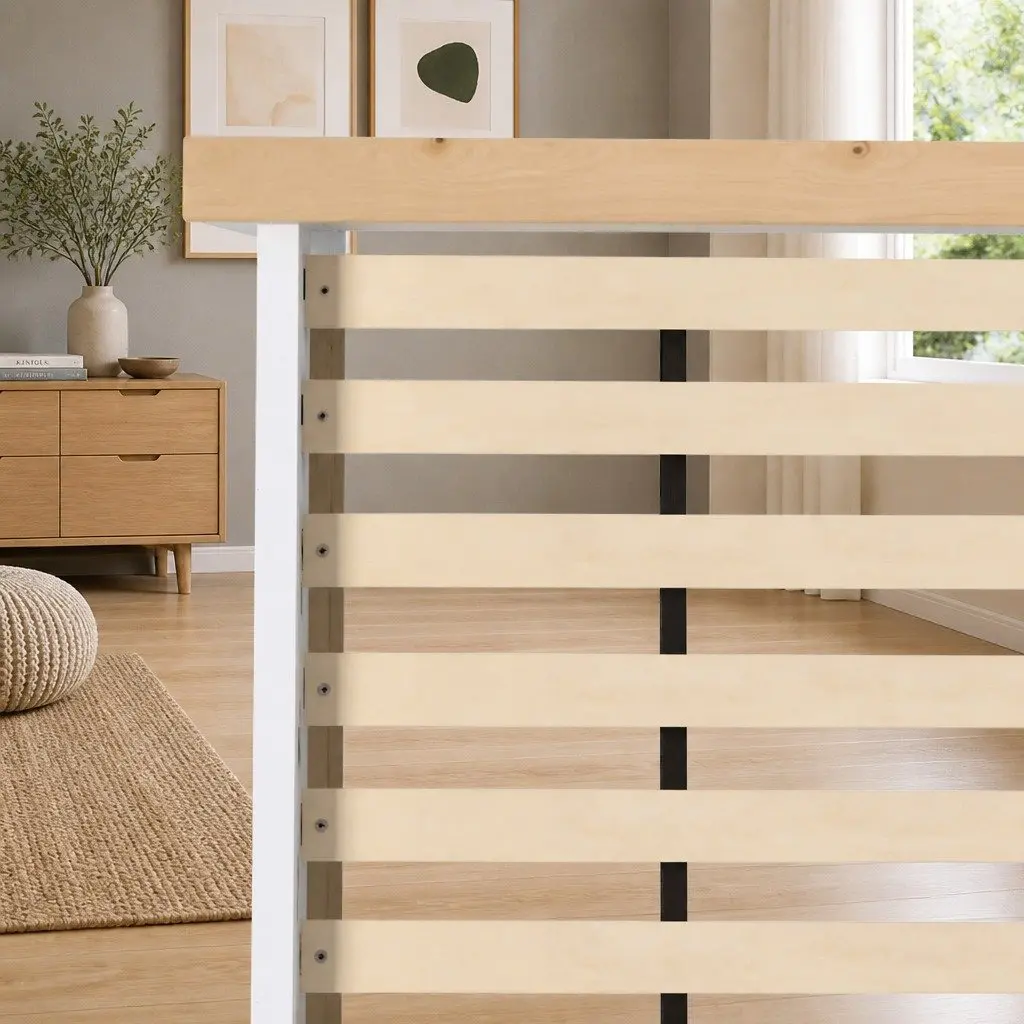 Double Bed Frame Wooden White Pony Slat Base Australian Mattress