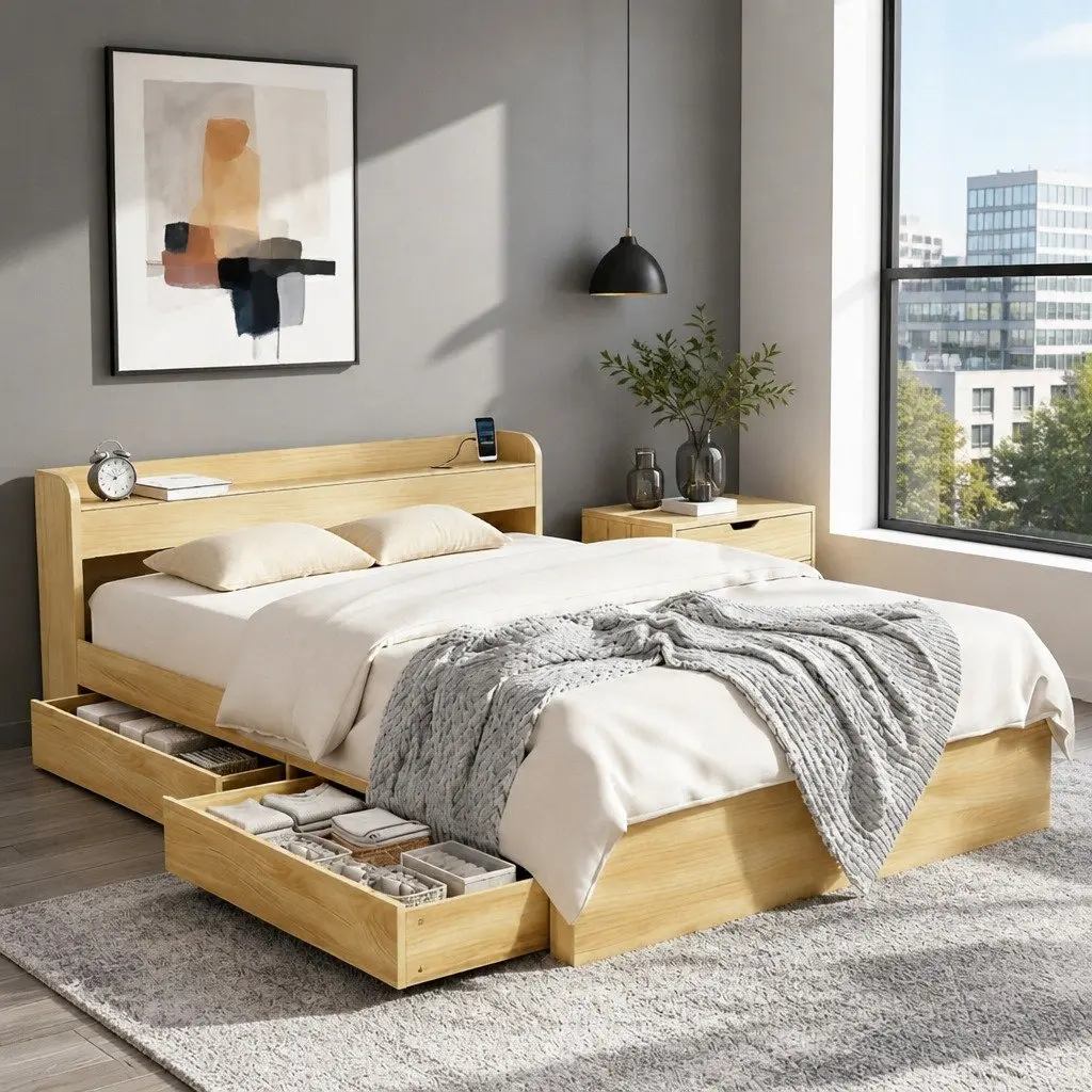 Queen Size Bed Frame with USB