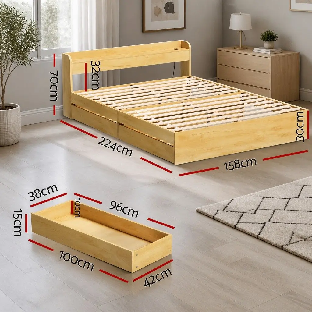 Queen Size Bed Frame with USB