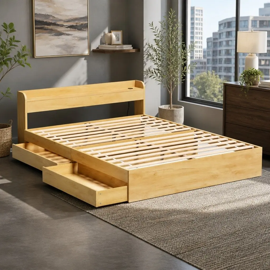 Queen Size Bed Frame with USB