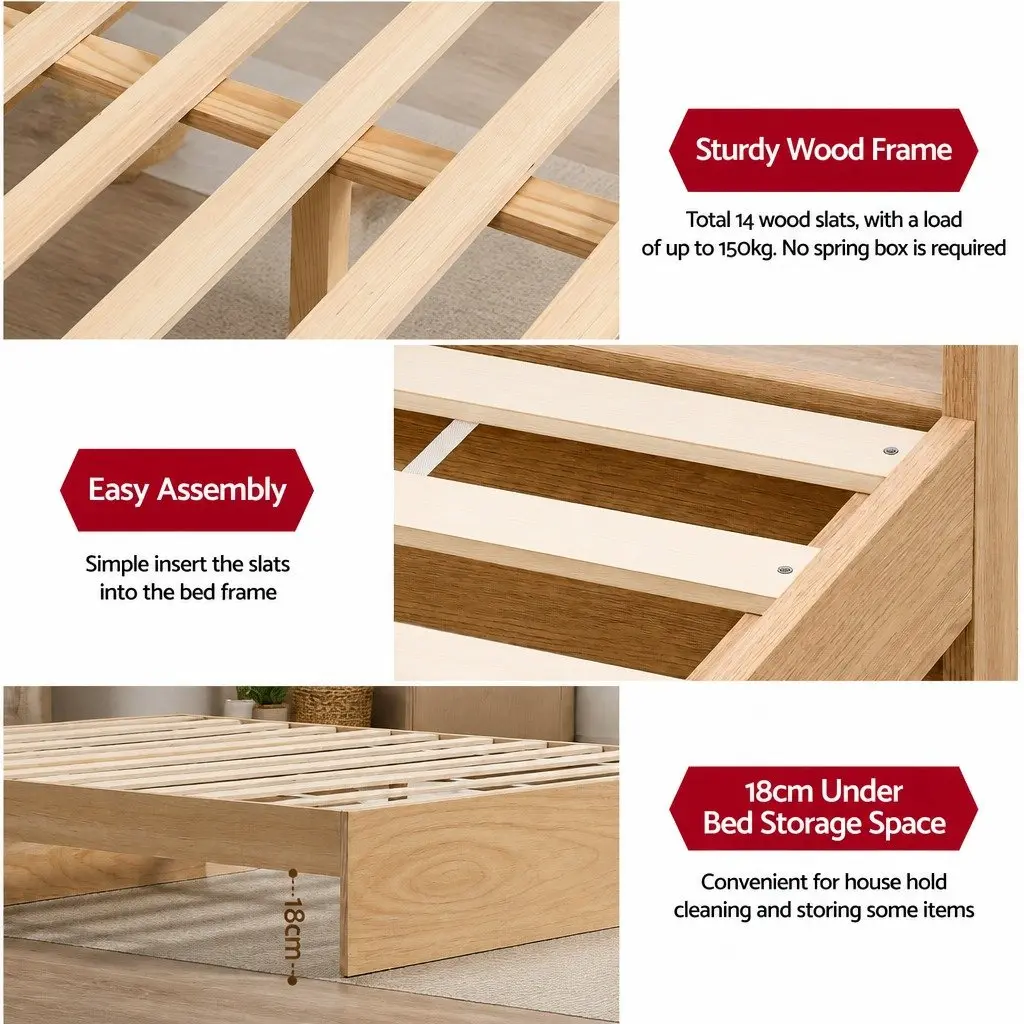 Single Bed Frame with 2 Storage Drawers USB Charging Ports Wooden Slat Platform
