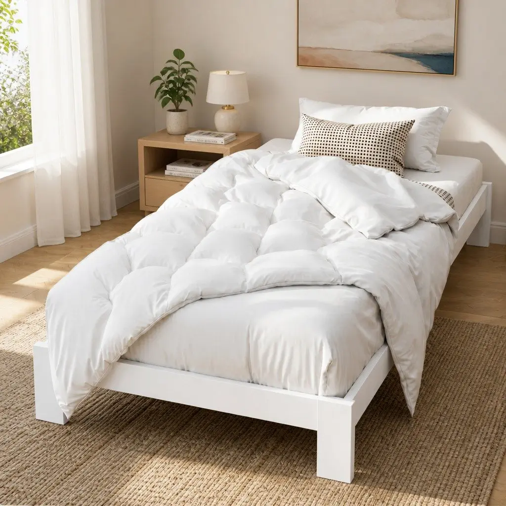 King Single Bed Frame White Wooden Pine Storage Underneath 210cm L x 115cm W x 30cm H