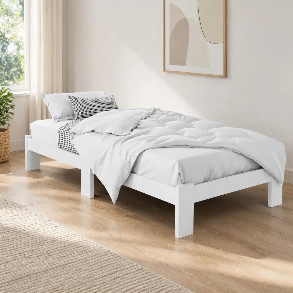 White Wooden Pine Single Bed Frame with