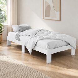 White Wooden Pine Single Bed Frame with Specifications