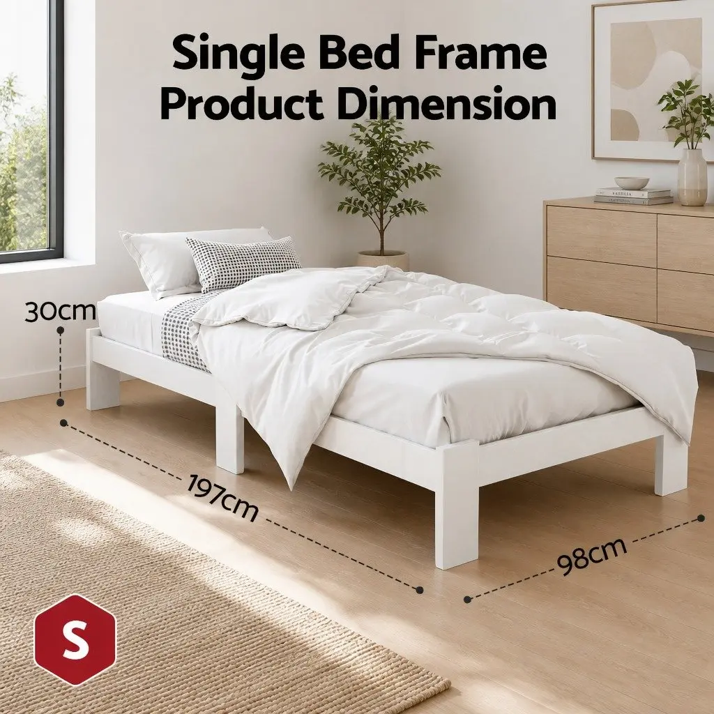 White Wooden Pine Single Bed Frame with