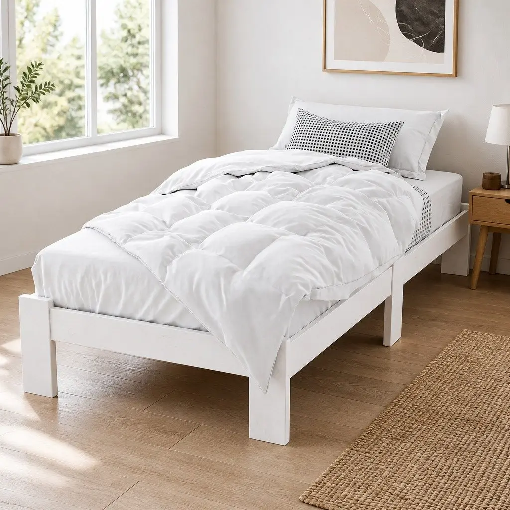 White Wooden Pine Single Bed Frame with