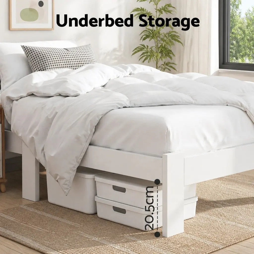 White Wooden Pine Single Bed Frame with