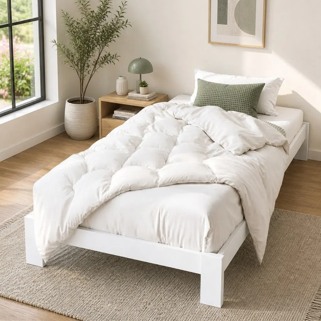 White Wooden Pine Single Bed Frame with