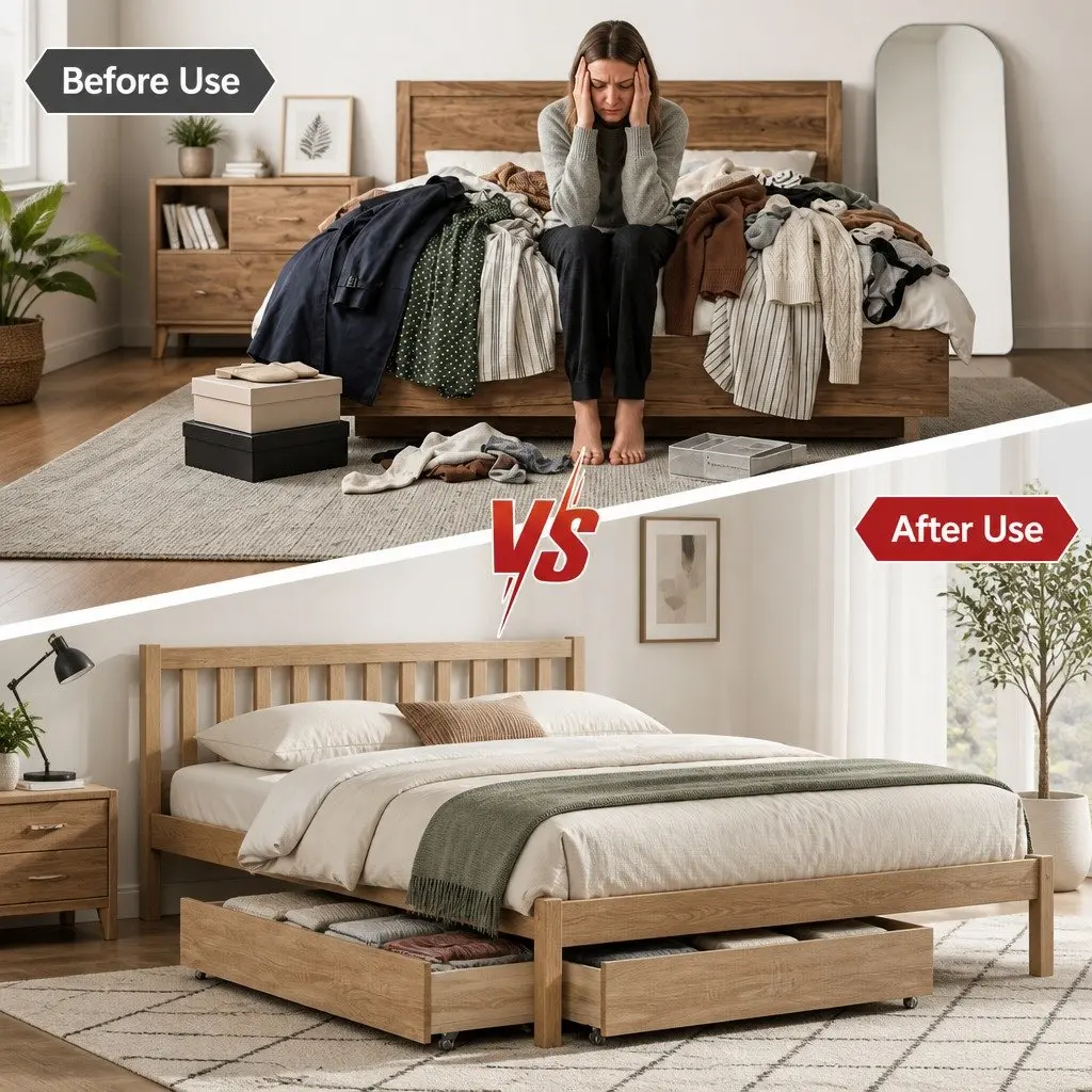 Under Bed Storage Drawers with Wheels Rolling Wooden Organizer King Single Queen
