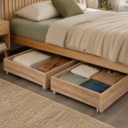 Under Bed Storage Drawers with Wheels Rolling Wooden Organizer Single Double