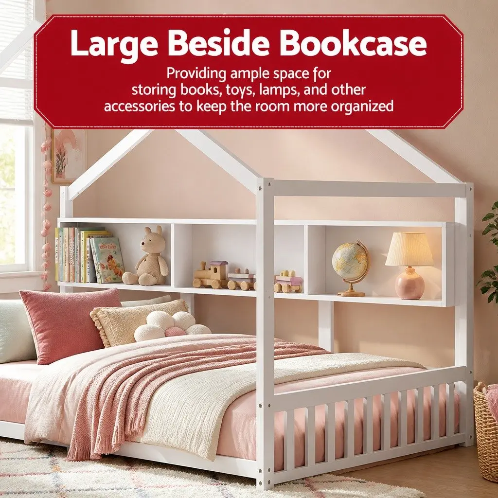 Kids Single House Bed Frame Low Floor Montessori Design White Bedroom Furniture