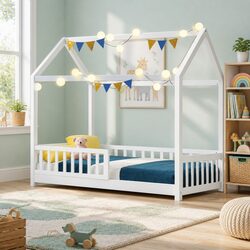Kids House Bed Frame White Wooden Single Bedroom Furniture Pine Wood