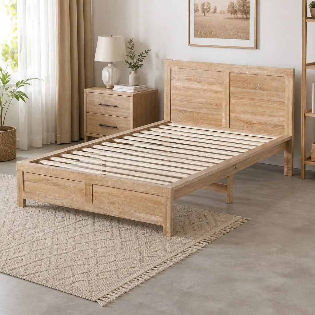 King Single Bed Frame Wooden Base Bedroom Furniture 122cm W x 210cm L x 90cm H