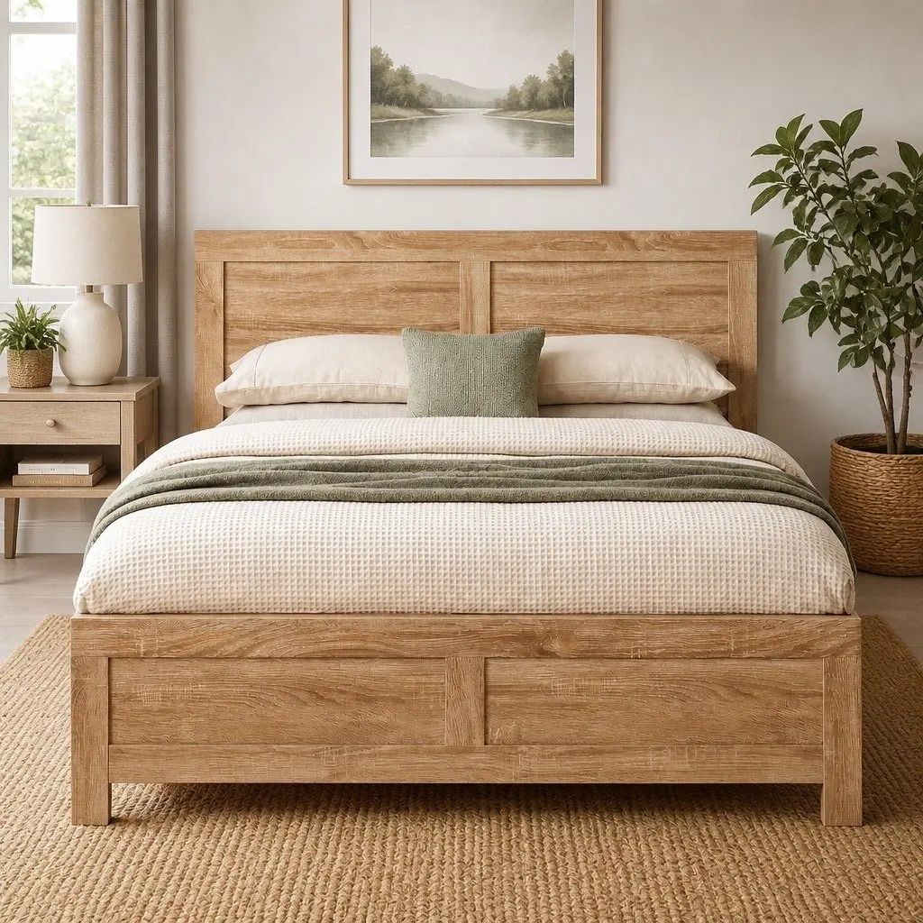 King Single Bed Frame Wooden Base Bedroom Furniture 122cm W x 210cm L x 90cm H