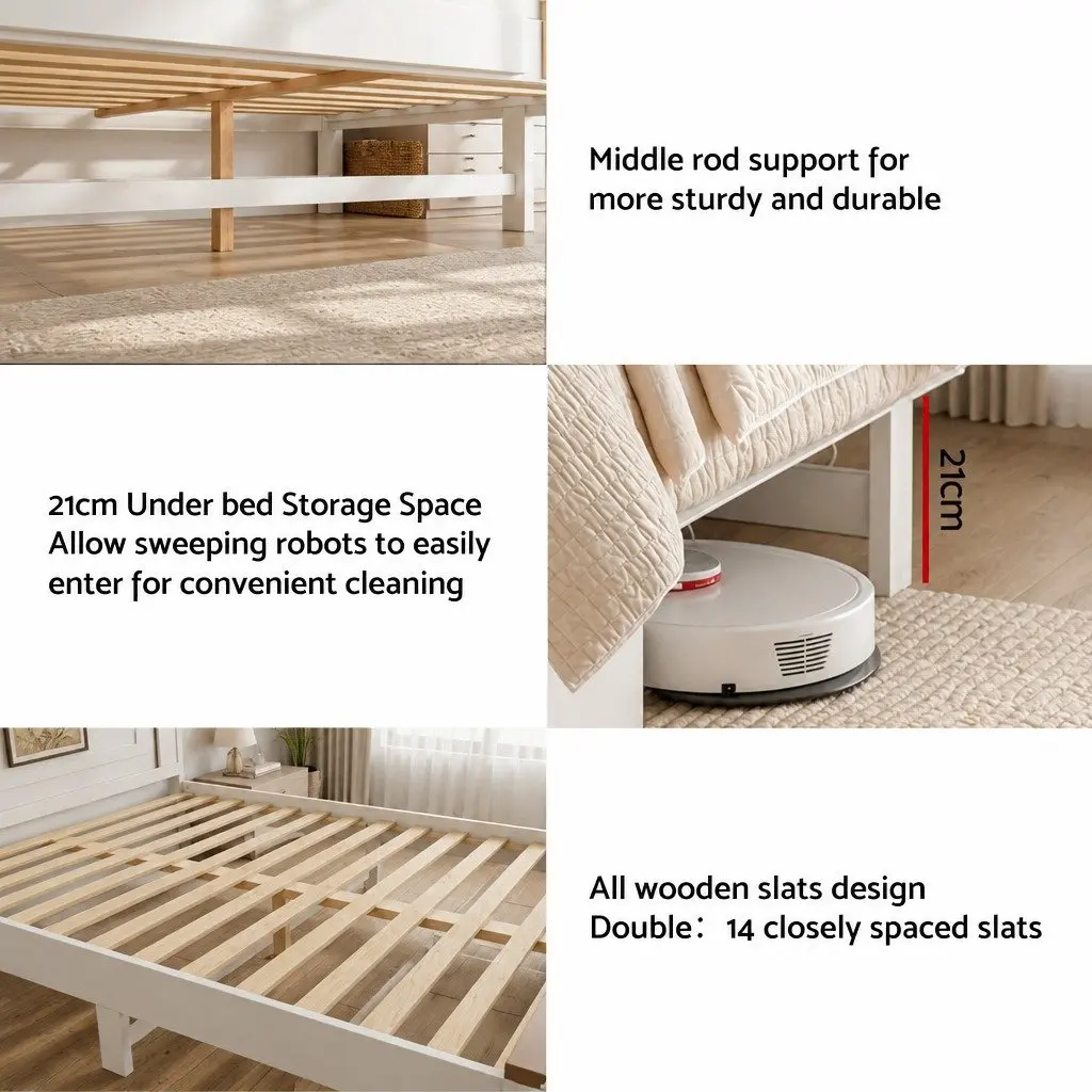 Queen Wooden Bed Frame for Bedroom with 108cm Headboard and 2 Storage Drawers