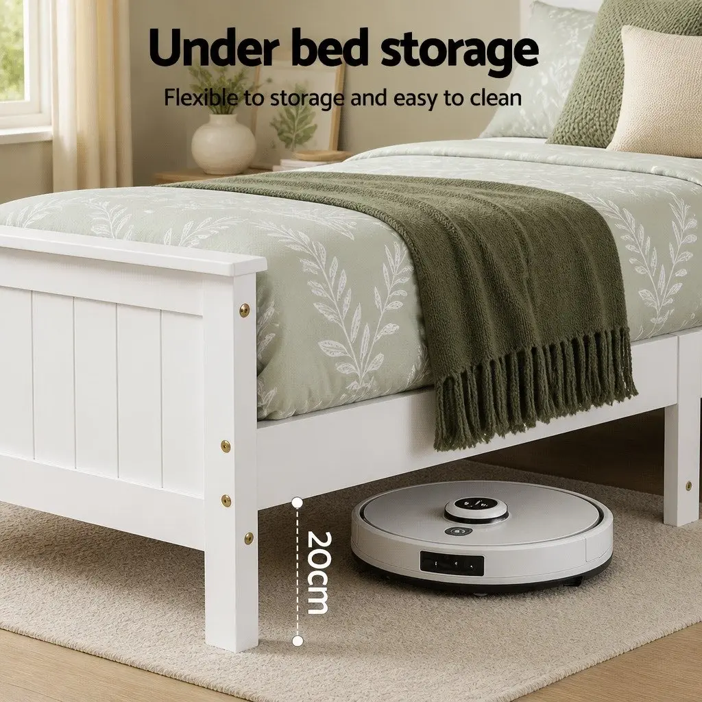 Queen Bed Frame for Bedroom with Storage Headboard and Footboard Wooden Bed Base White