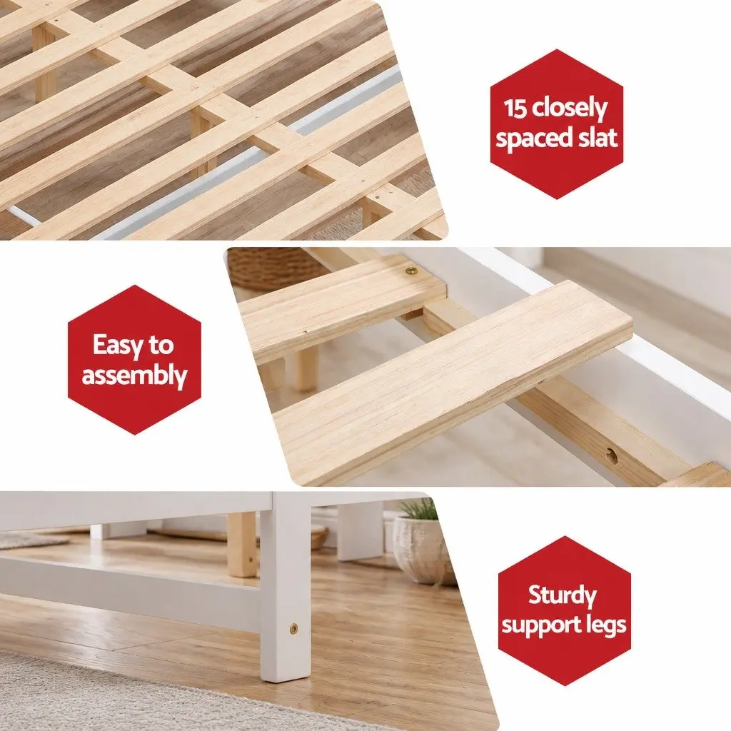 Queen Bed Frame for Bedroom with Storage Headboard and Footboard Wooden Bed Base White