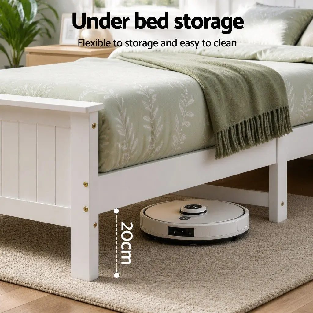 Single Bed Frame with Storage Headboard Footboard Wooden Bed Base White 211cm x 98cm x 101.5cm