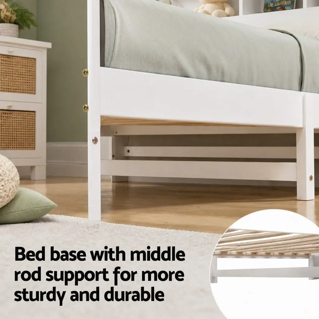 Single Bed Frame with Storage Headboard Footboard Wooden Bed Base White 211cm x 98cm x 101.5cm