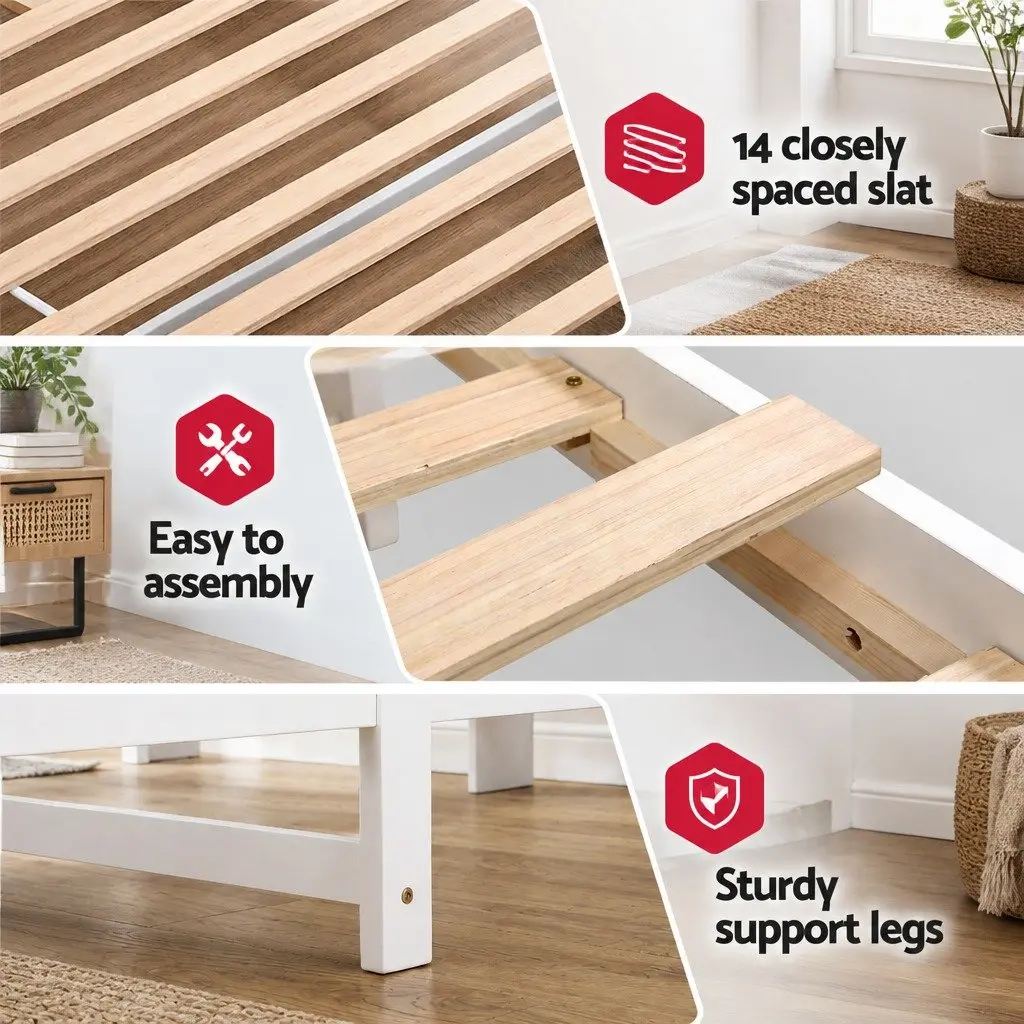 Single Bed Frame with Storage Headboard Footboard Wooden Bed Base White 211cm x 98cm x 101.5cm