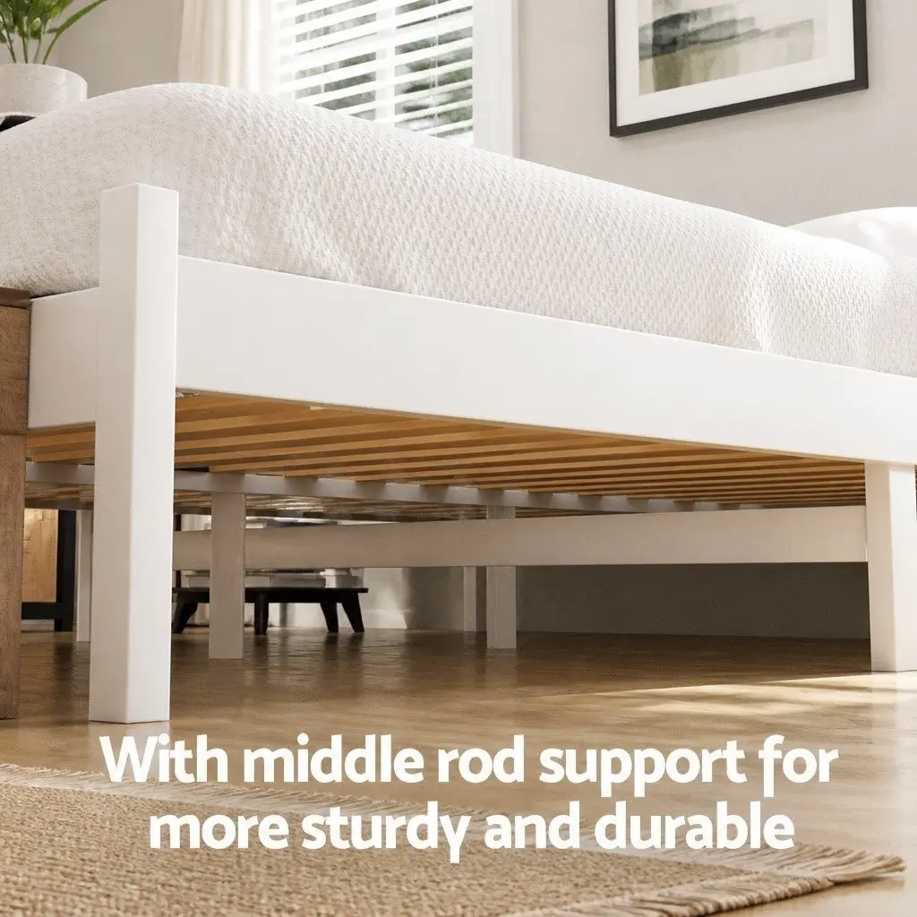 Double Bed Frame Wooden Platform Storage Drawers White Bedroom Furniture