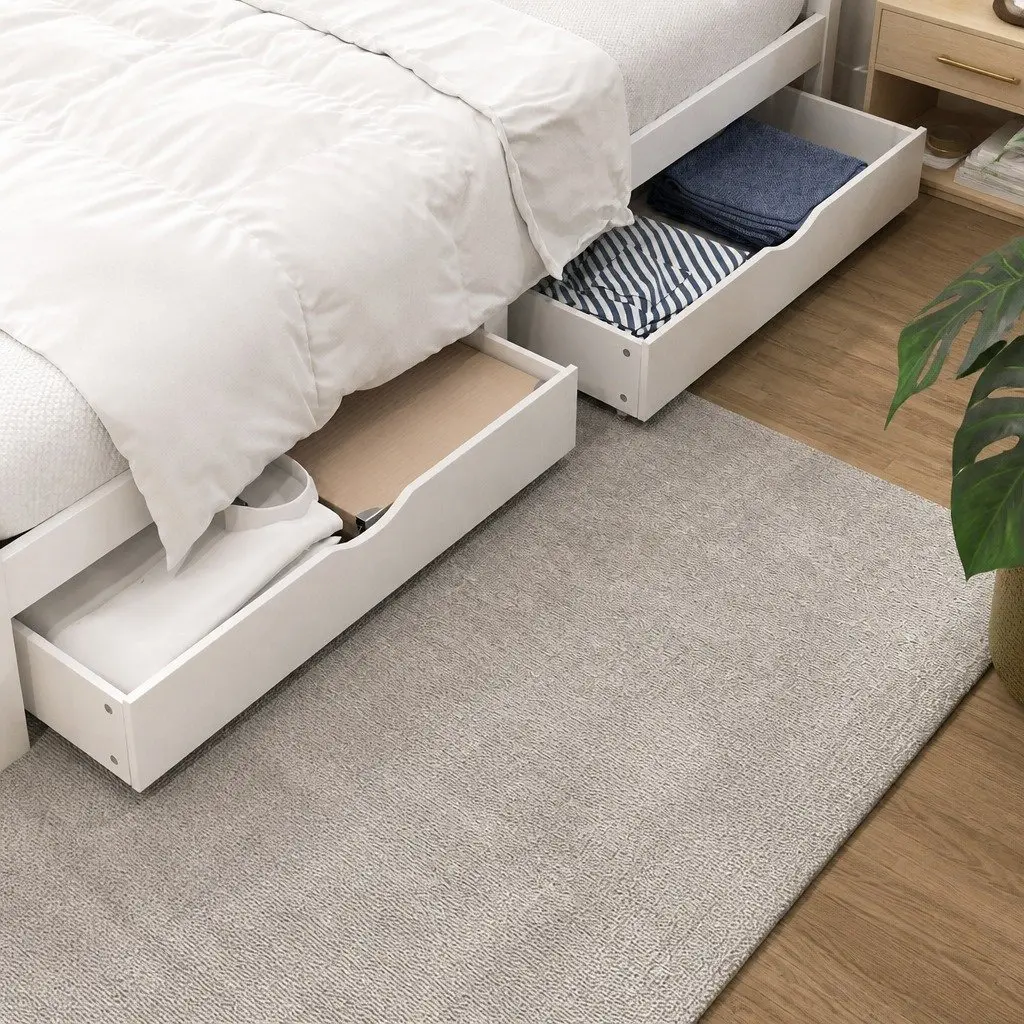 Queen Size Bed Frame Wooden Platform with 2 Storage Drawers White Bedroom