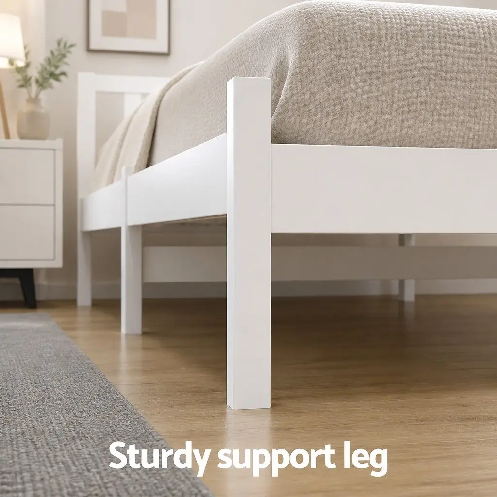 Queen Size Bed Frame Wooden Platform with 2 Storage Drawers White Bedroom