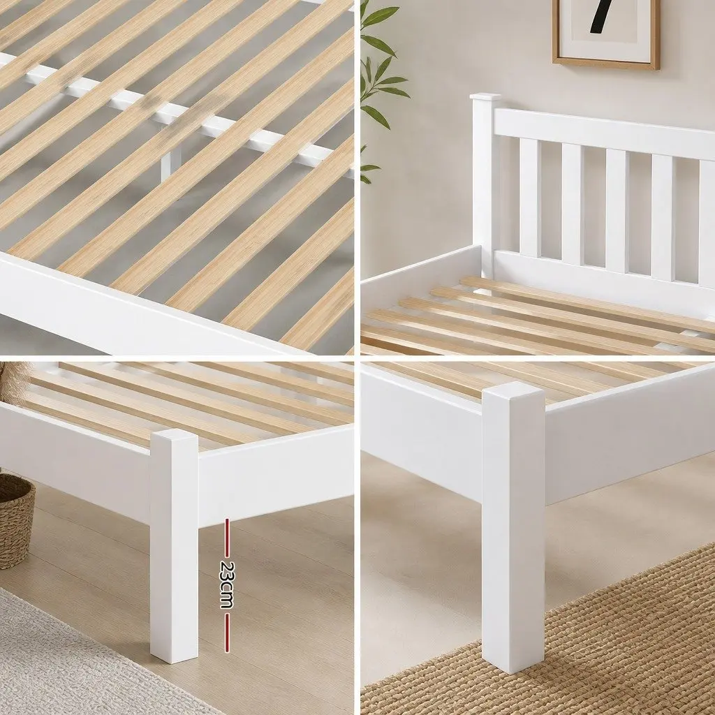 Queen Size Bed Frame Wooden Platform with 2 Storage Drawers White Bedroom