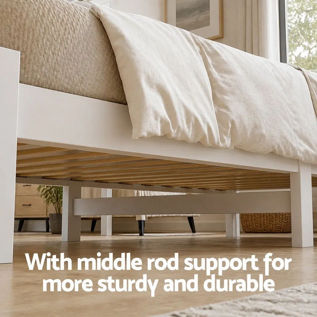 Single Bed Frame Wooden Platform Storage Drawers White Bedroom Furniture