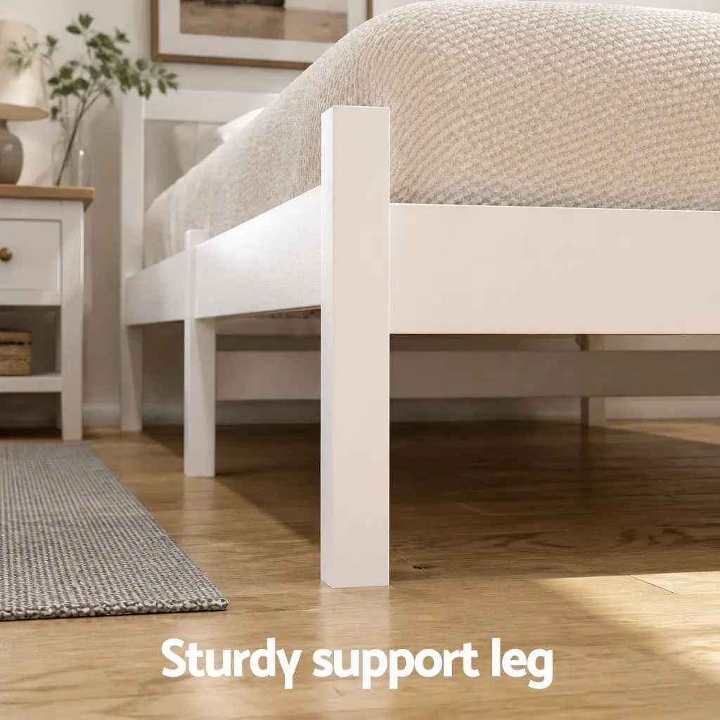 Single Bed Frame Wooden Platform Storage Drawers White Bedroom Furniture