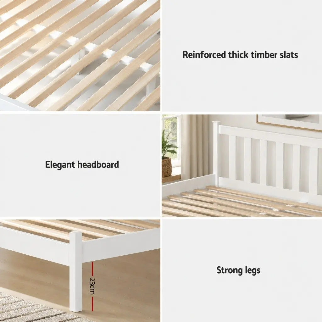 Single Bed Frame Wooden Platform Storage Drawers White Bedroom Furniture