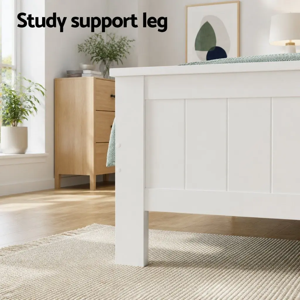 Double Bed Frame Wooden White Headboard Storage Shelves Kids Adults Bedroom