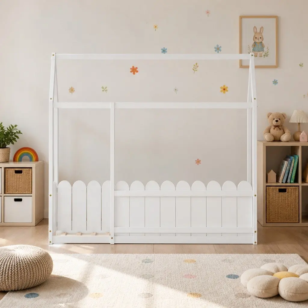 Kids House Bed Frame in White
