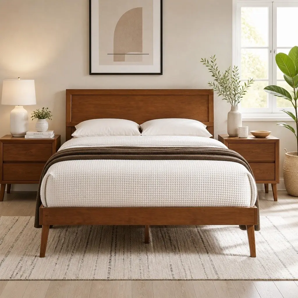Queen Size Wooden Bed Frame in Walnut