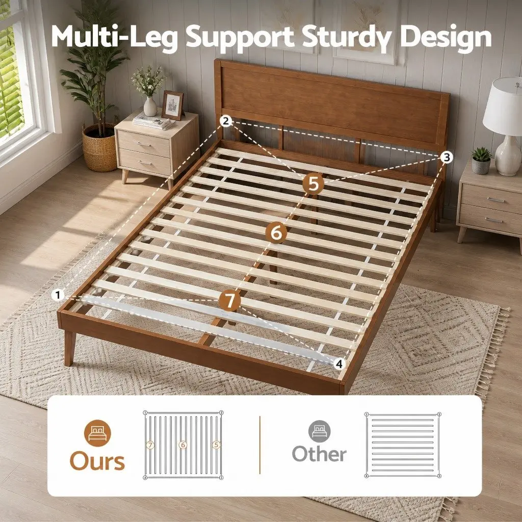 Queen Size Wooden Bed Frame in Walnut