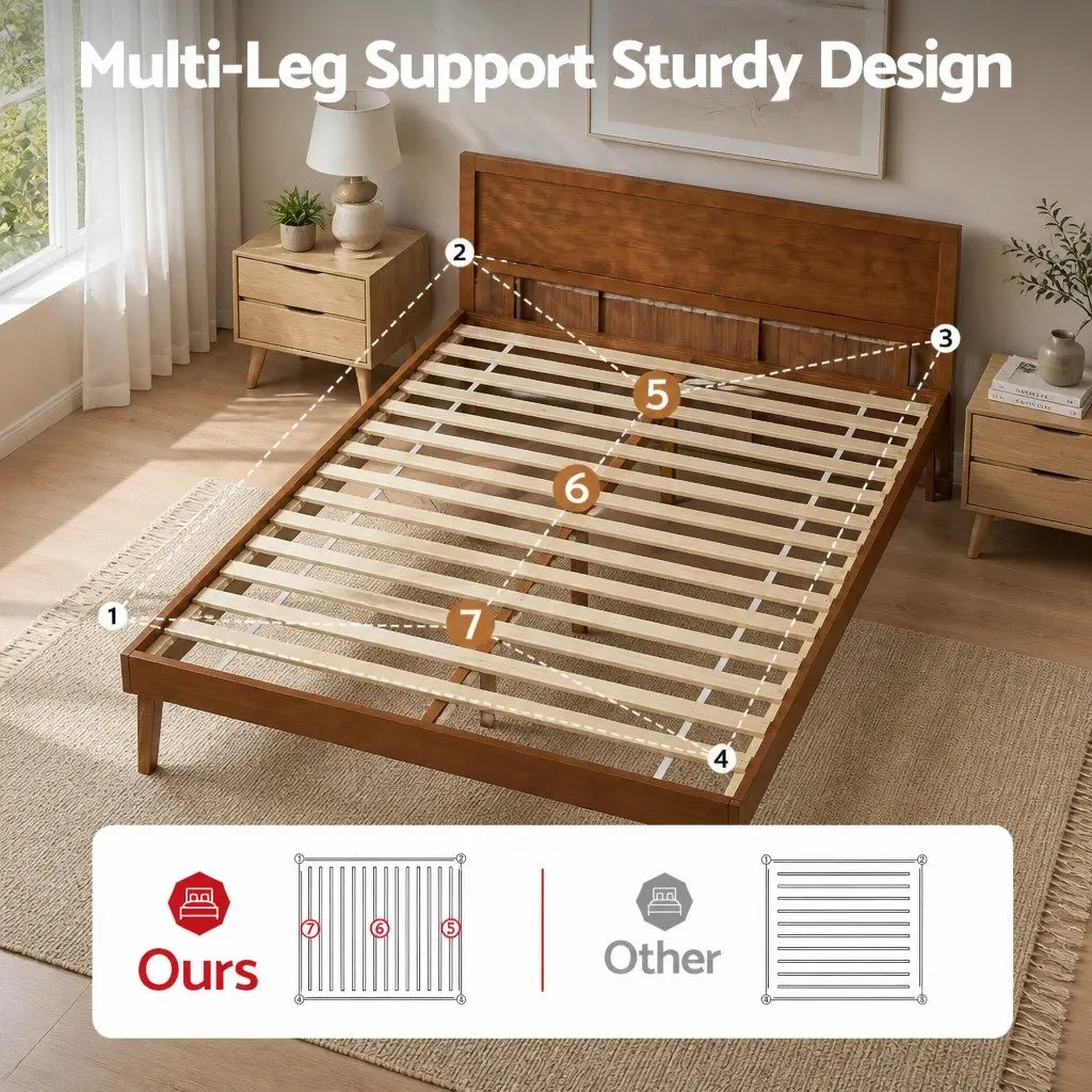Single Bed Frame Wooden Slat Base Walnut Colour Modern Bedroom Furniture 195 x 100 x 87 cm