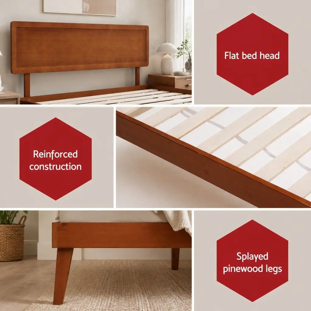 Single Bed Frame Wooden Slat Base Walnut Colour Modern Bedroom Furniture 195 x 100 x 87 cm