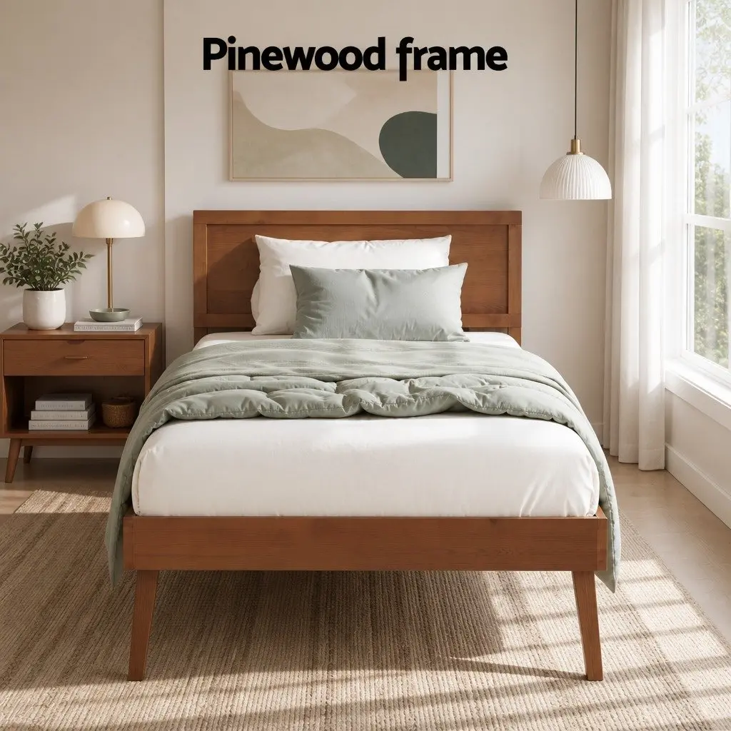 Single Bed Frame Wooden Slat Base Walnut Colour Modern Bedroom Furniture 195 x 100 x 87 cm