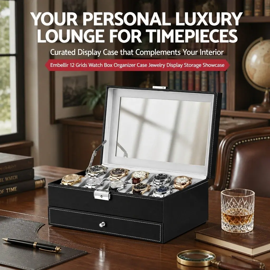 Watch Box Organizer for Jewelry Storage Two-Tier Black 12 Grid