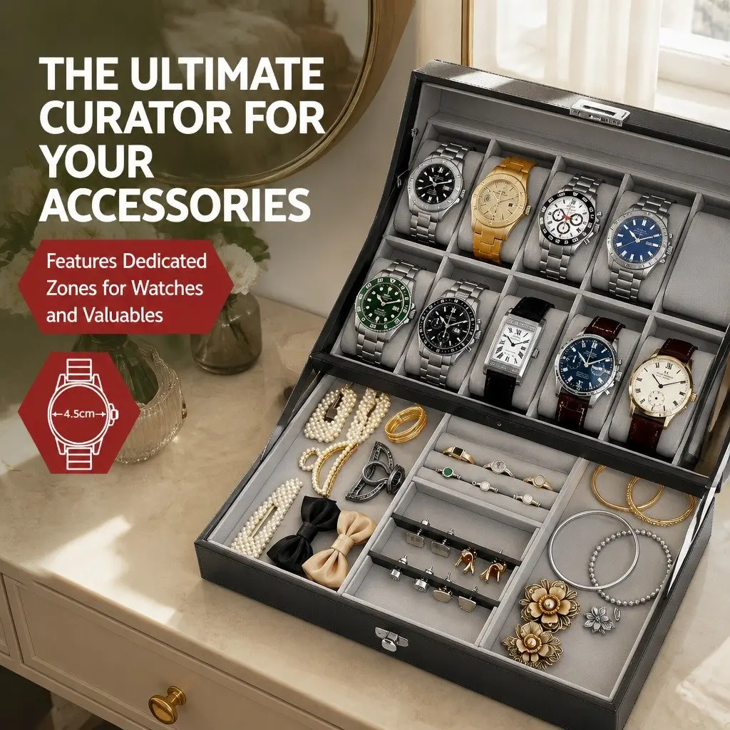 Watch Box Organizer for Jewelry Storage Two-Tier Black 12 Grid