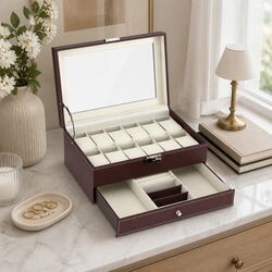 Two-Tier Jewelry and Watch Organizer Box - 30 x 20 x 13 cm