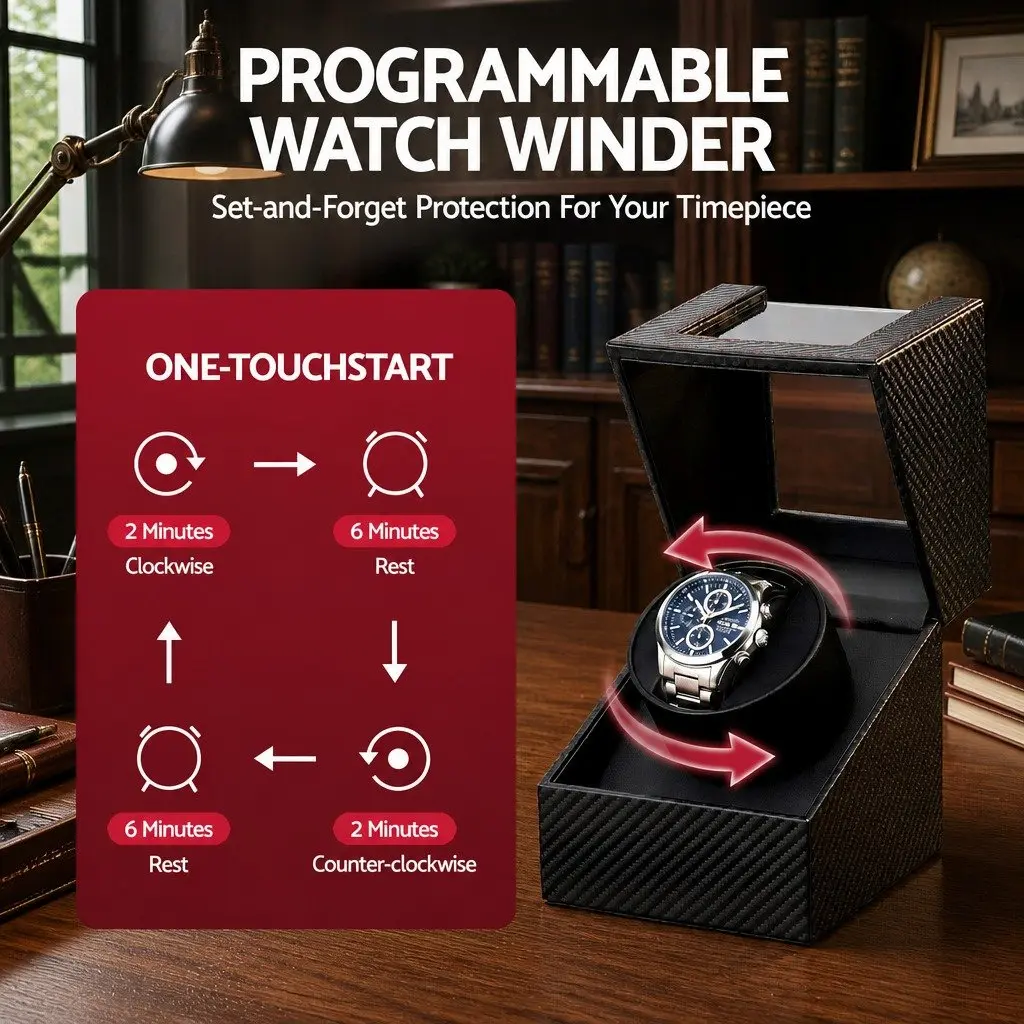 Watch Winder Box Automatic Single for Desktop 12.2 x 12.8 x 16 cm Black