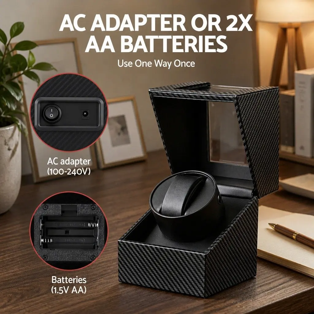 Watch Winder Box Automatic Single for Desktop 12.2 x 12.8 x 16 cm Black