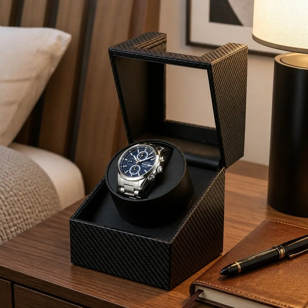 Watch Winder Box Automatic Single for Desktop 12.2 x 12.8 x 16 cm Black