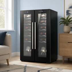 Wine Fridge Cooler Dual Zone 24 Bottles Black Compressor Refrigerator Digital
